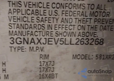 2020 Chevrolet Equinox Fwd 2Fl from USA, damaged, VIN 3GNAXJEV5LL263268
